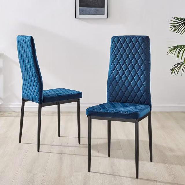 FurnitureboxUK Set of 6 Milan Velvet Dining Chairs with Black Legs in Navy Blue