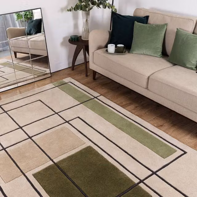 The Rug Shop UK Beige Handmade Wool Modern Geometric Easy to Clean Area Rug W: 160 cm, D: 230 cm