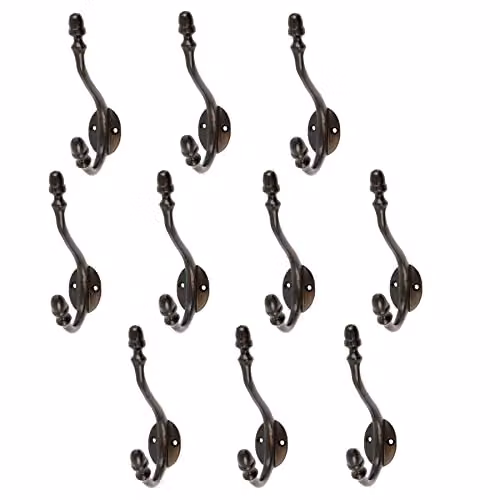 Hammer and Tongs Antique Deco Iron Hat and Coat Hook in Matt Black, Pack of 10, H: 135 mm, W: 30 mm – 2