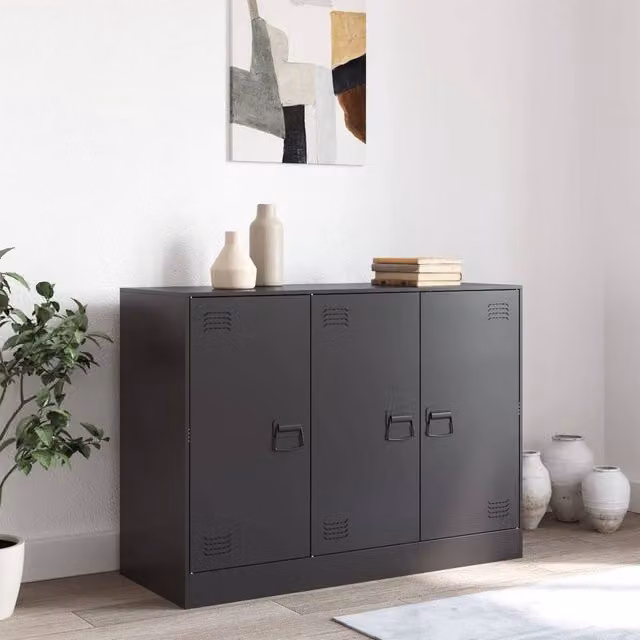Berkfield Home Matt Black Metal Sideboard W/D/H: 99 x 39 x 73 cm