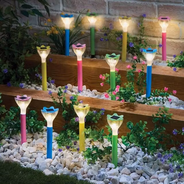 Gainsborough Set of 12 Multicolour Solar Flower Stake Lights with Warm White LEDs – 1
