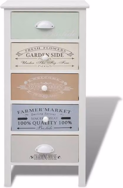 Berkfield Home Classic French Storage Cabinet with 5 Drawers in White Wood