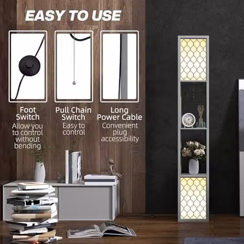 HOMCOM 2-Light Modern Floor Lamp with Shelves in Grey – 5