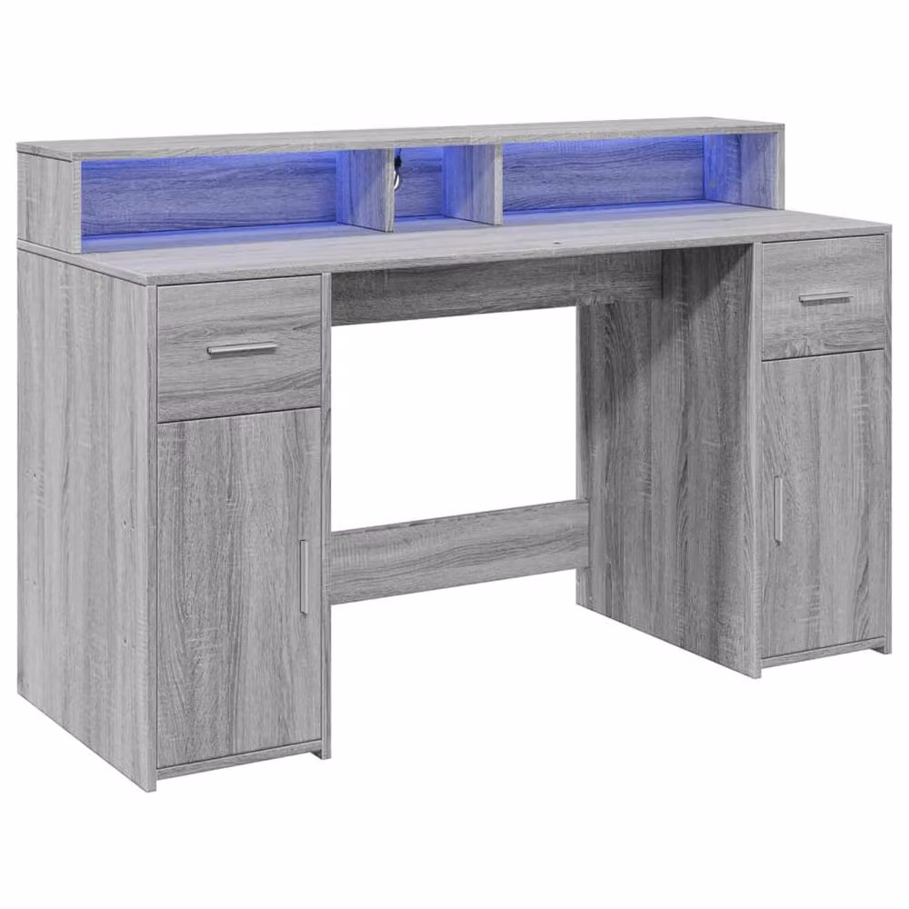 Berkfield Home Gaming Desk with LED Lights in Grey Sonoma, W/D/H: 140 x 55 x 91 cm – 2