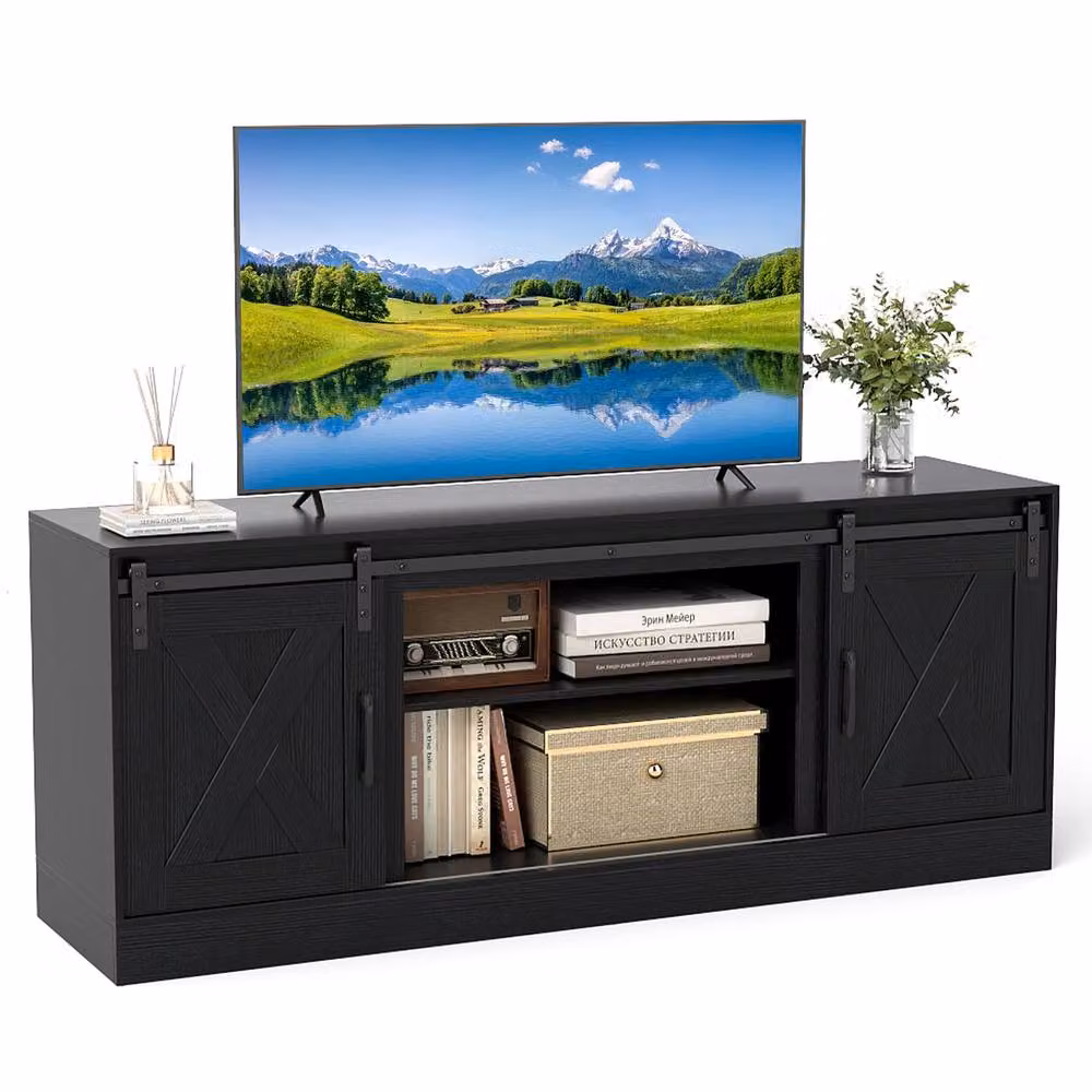 Costway Black Wooden TV Stand Cabinet and Media Entertainment Centre for up to 70 Inch TVs – 3