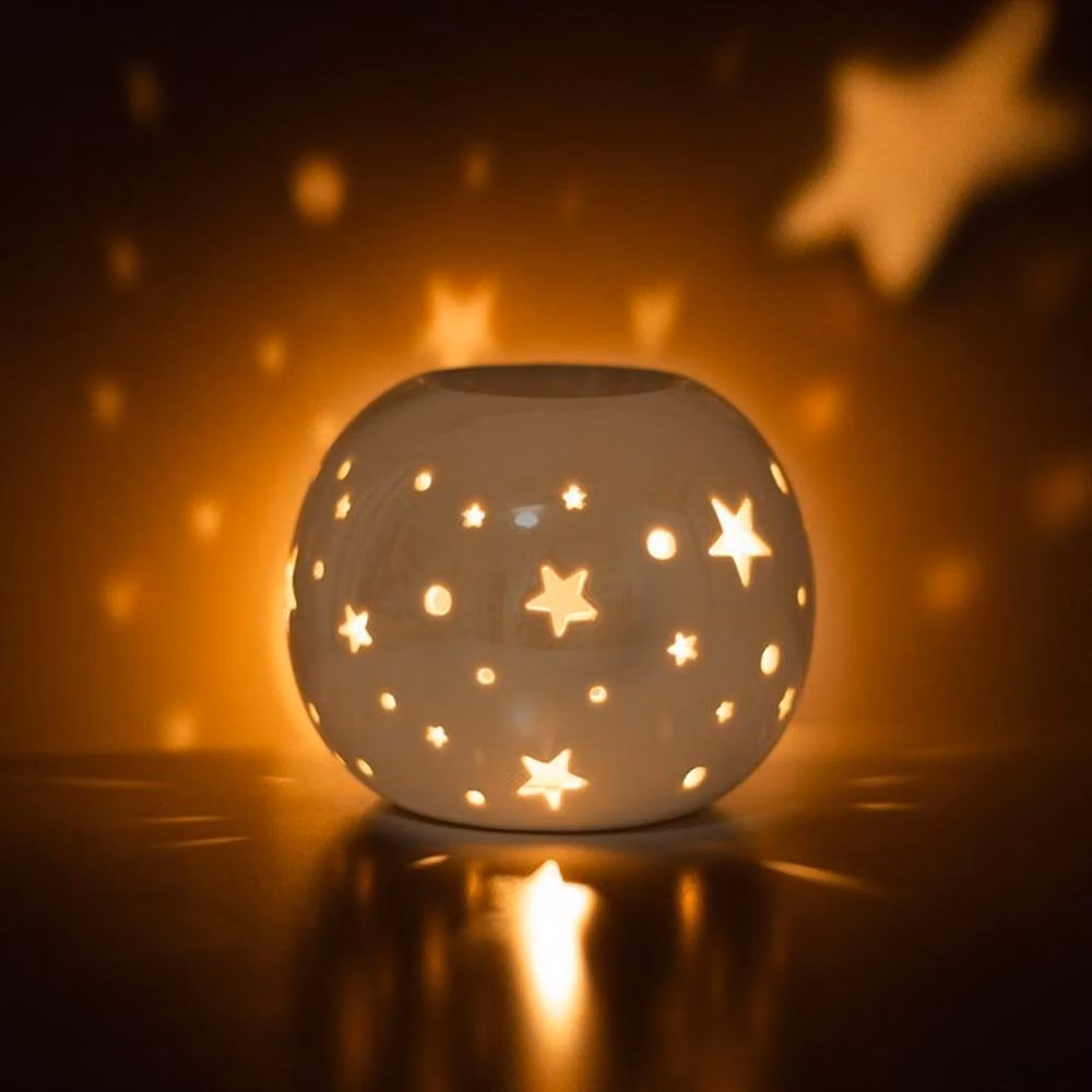 Uniqueful White Iridescent Ceramic Star Oil Burner and Wax Warmer for Tealights – 2