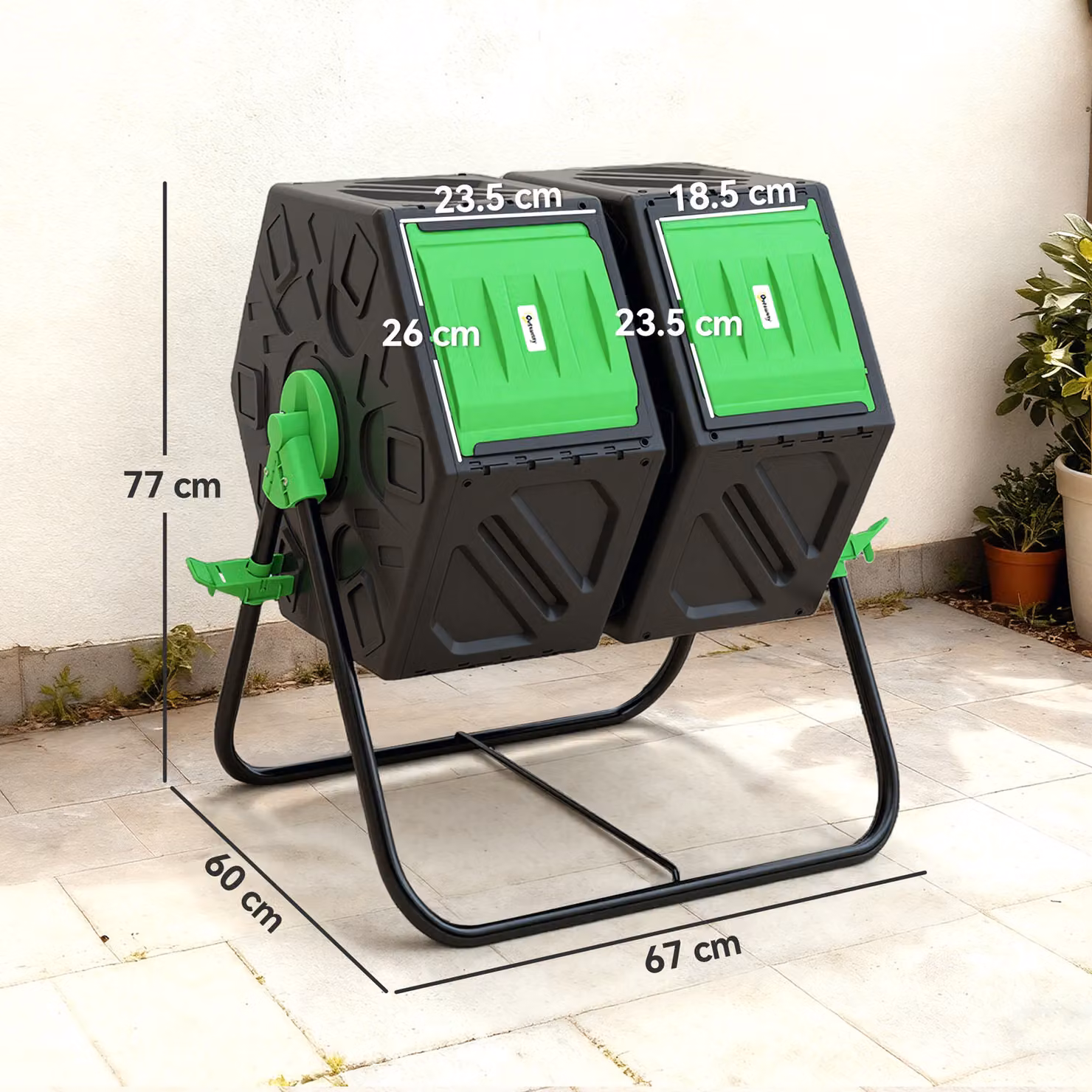 Outsunny Dual Chamber Rotating Garden Compost Bin, 130L, Green – 3