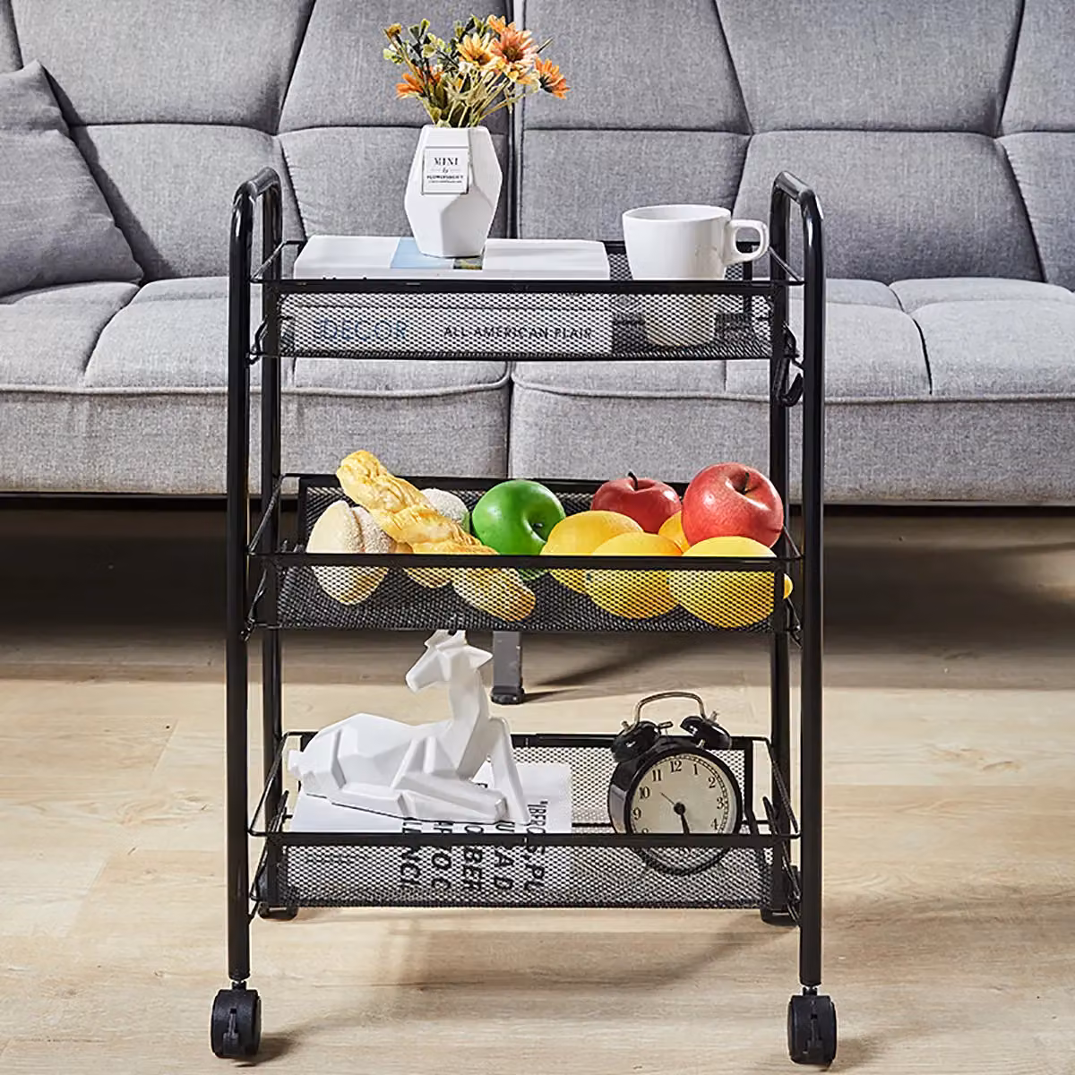 Xample 3 Tier Freestanding Metal Storage Trolley Cart with Wheels in Matt Black – 2