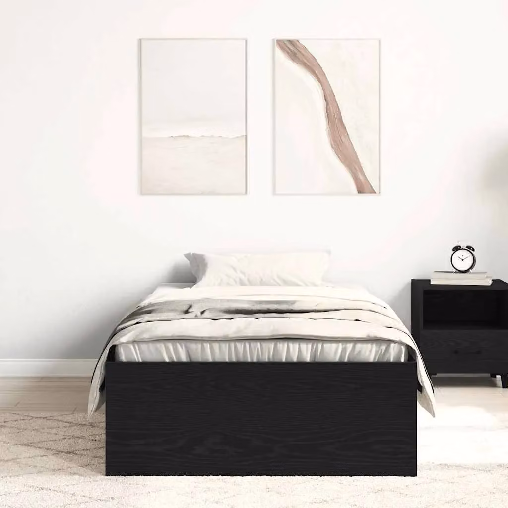 Berkfield Home Engineered Wood Bed Frame with Side Compartments in Black Oak and Brown, W/D/H: 90 x 190 cm – 3