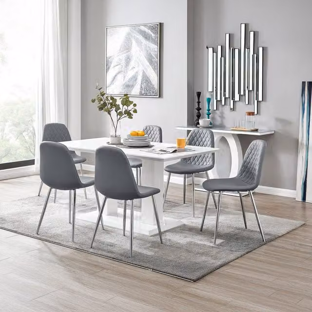 FurnitureboxUK Imperia High Gloss Rectangular Dining Table and 6 Corona Chairs Set in Grey