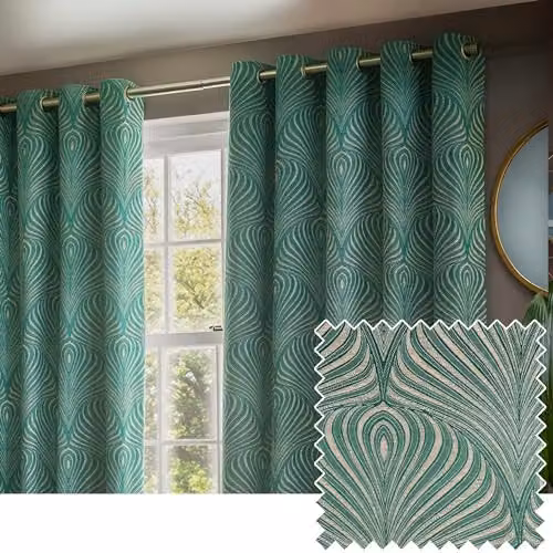 Paoletti Gatsby Jacquard Eyelet Curtains, 2 Panels, Green, Width: 117 cm, Drop: 137 cm – 1