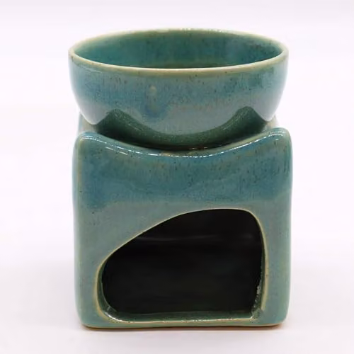 KDMD Lucky Coin Large Round Ceramic Oil Burner and Tealight Lamp in Green