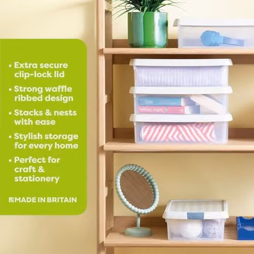 Wham 3 x 7L Rectangular Stackable Plastic Storage Boxes with Lids, Clear and Beige – 2
