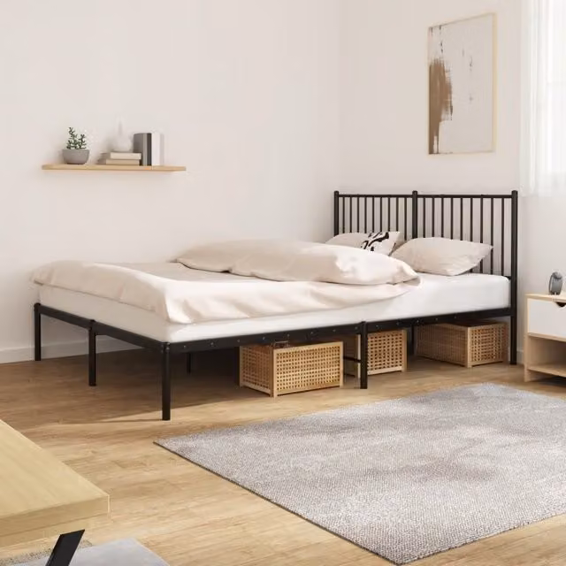Berkfield Home Metal Bed Frame with Headboard in Black, W/D/H: 160 x 200 cm – 1