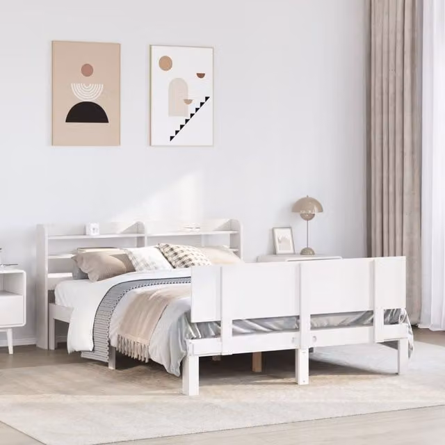 Berkfield Home King Size Bed Frame with Headboard in White, Solid Pine Wood, W/D/H: 150 x 200 cm – 1