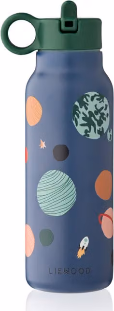 Liewood Falk Stainless Steel Straw Water Bottle with Carry Handle, 350ml, Blue