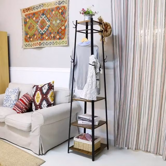 ERGOVEXA Revolving Shape Coat Stand with Three Shelves in Black