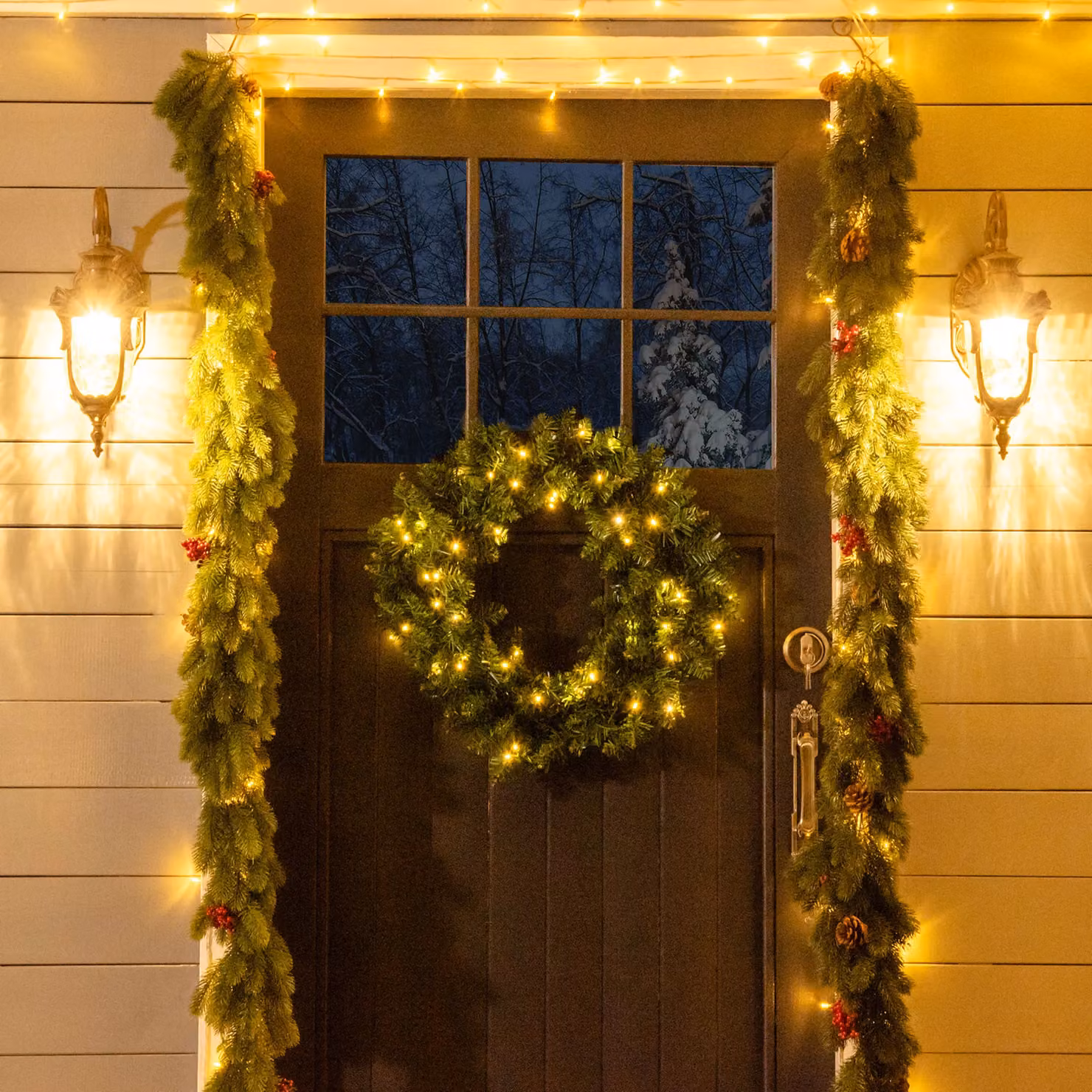 HOMCOM Green Battery Operated Christmas Wreath with 50 LED Lights, Diameter: 55 cm – 2
