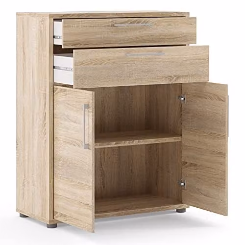 Furniture To Go Prima Oak Effect Bookcase with 1 Shelf, 2 Drawers and 2 Doors, Brown, W/D/H: 40.1 x 49.5 x 113.39 cm – 3