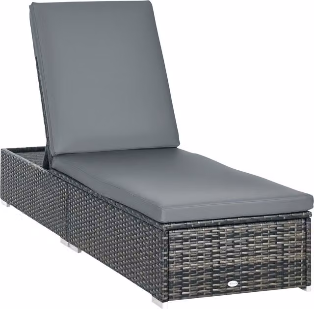Outsunny Rattan Sun Lounger with Adjustable Recliner and Padded Cushion in Grey – 1