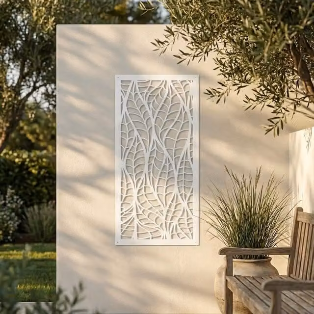 Laser Hut White Floral Metal Wall Art with Organic Leaf Design