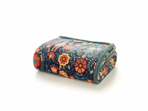 Deyongs Folkloric Nutcracker Reversible Sherpa Fleece Throw Blanket, Navy Blue, W: 130 cm, D: 170 cm