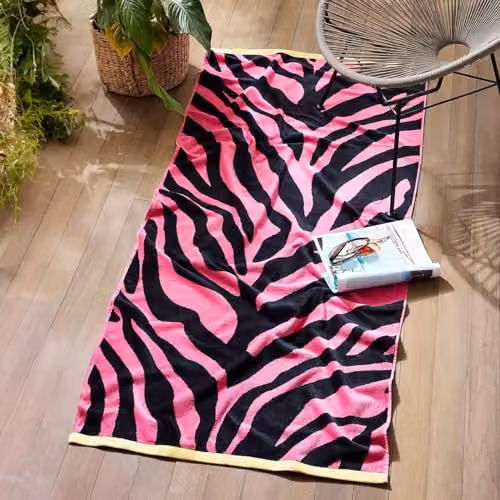 Allure Bath Fashions Extra Large Zebra Print Beach Towel in Pink and Black, 100% Cotton, W: 80 cm, L: 180 cm – 2
