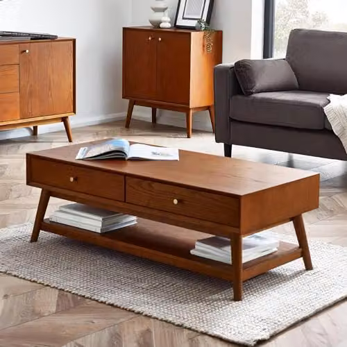 Julian Bowen Lowry 4 Drawer Coffee Table in Cherry Ash Wood, H 42 x W 120 x D 60 cm – 1