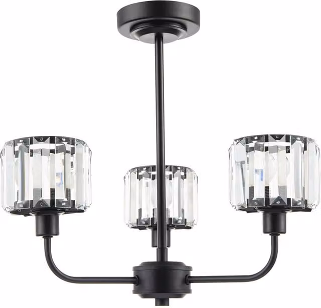 Happy Homewares Modern Black Ceiling Light Fitting with Transparent Crystal Glass Rods