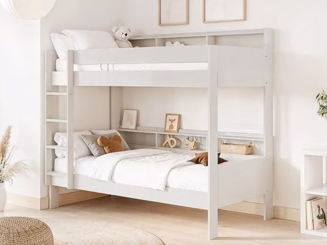 Noomi Bodie Solid Wood Bunk Bed in White, W/D/H: 90 x 200 x 186.5 cm