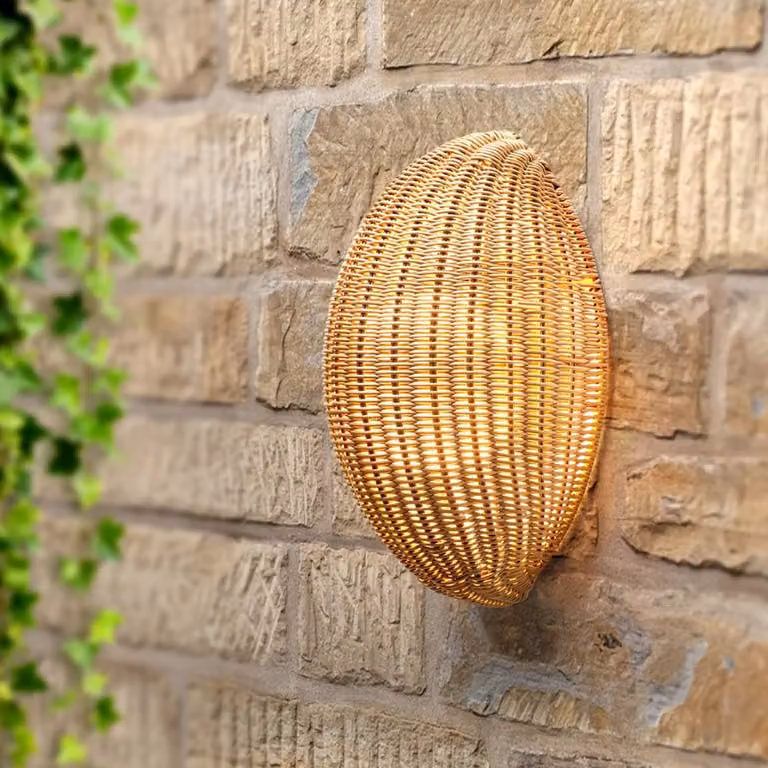 Noma Barca Sesame Rattan Wall Lamp in Brown and Beige, Diameter: 40 cm