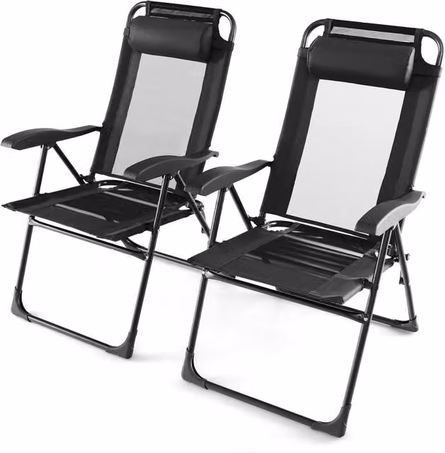 COSTWAY Set of 2 Black Metal Patio Folding Chairs