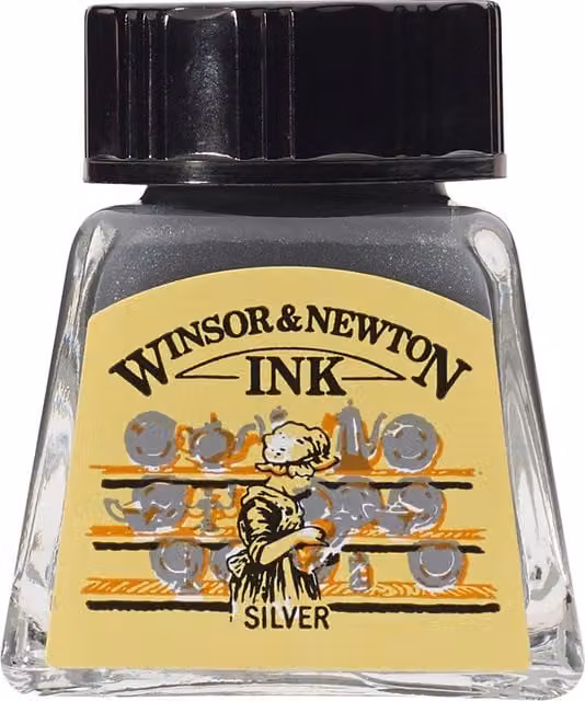 Winsor and Newton Metallic Silver Shellac Drawing Ink, 14ml