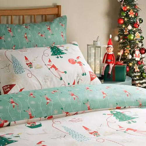 Riva Home Duvet Day Elfie Reversible Duvet Cover Set, Cream/Mint, W: 180 cm, L: 200 cm – 2