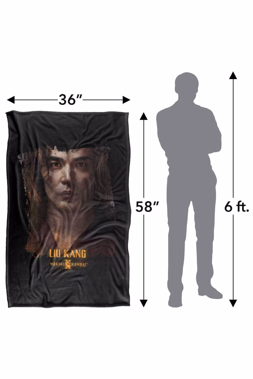 Warner Bros. Mortal Kombat 2 Liu Kang Portrait Super Soft Fluffy Throw Blanket, Multicolour and Black, Extra Large – 3