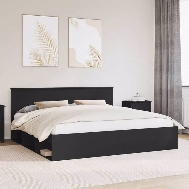 Berkfield Home Modern Bed Frame with Headboard in Black Pine and Engineered Wood, 200 x 200 cm