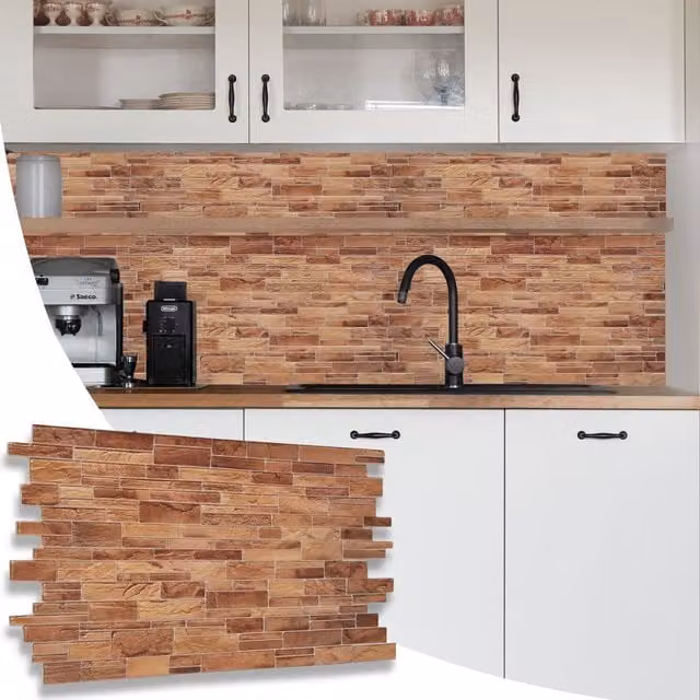 NOVECRAFTO Stone Effect 3D PVC Wall Cladding Panels in Brown, W: 96 cm, H: 48 cm