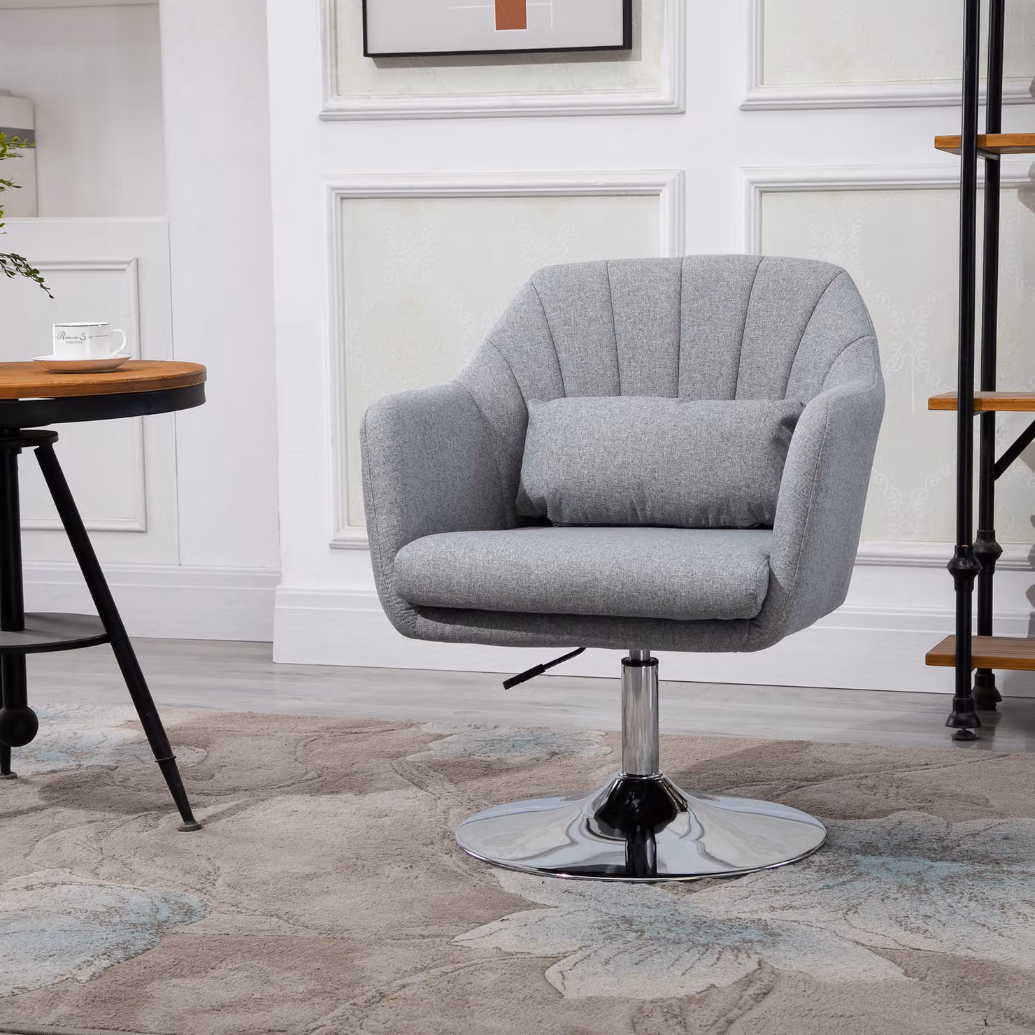 HOMCOM Retro Linen Swivel Tub Chair with Metal Frame in Grey – 2