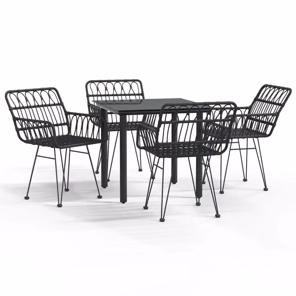 Berkfield Home 5 Piece Black Poly Rattan Garden Dining Set with Glass Top