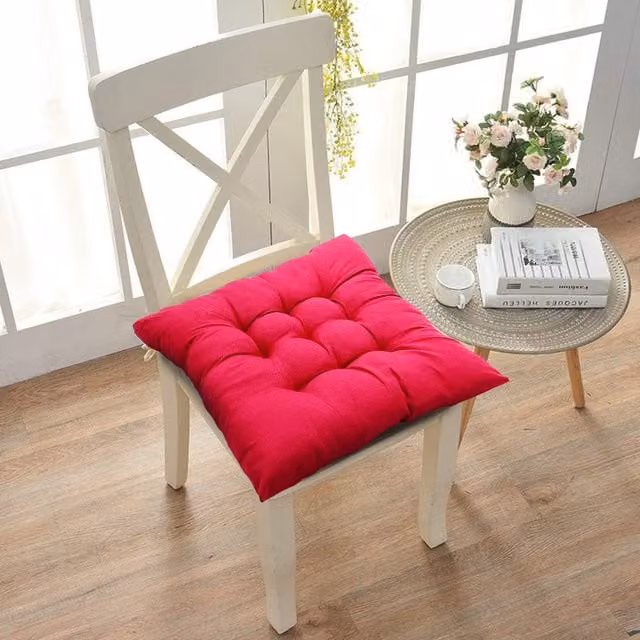 Livingandhome 4-Piece Square Aloe Vera Seat Cushion Set in Rose Red Polyester Fabric