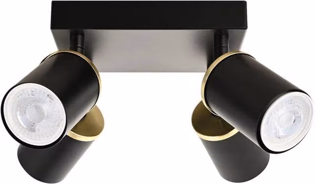 First Choice Lighting Larbert Black and Gold 4 Way Adjustable LED Spotlight Fitting – 1