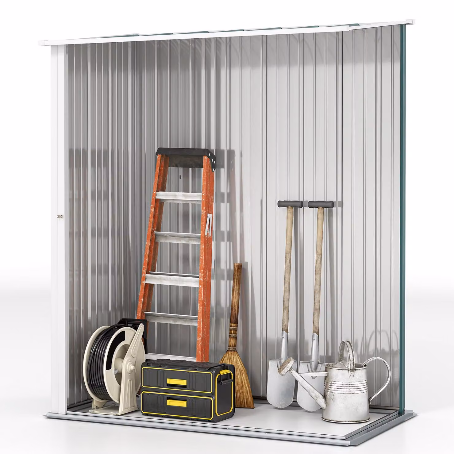 Outsunny Metal Garden Storage Shed in Green with Single Door and Sloped Roof, W/D/H: 152.4 x 91.44 x 178.0 cm – 4