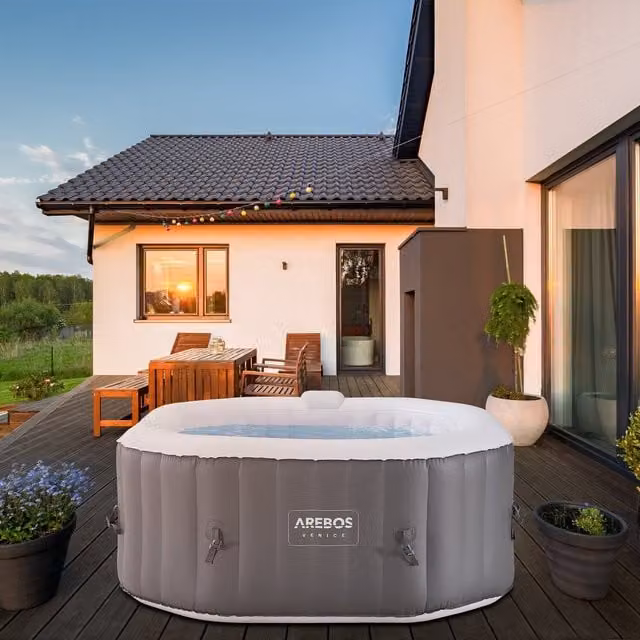 AREBOS Inflatable Octagonal Whirlpool Spa Pool Hot Tub in Grey