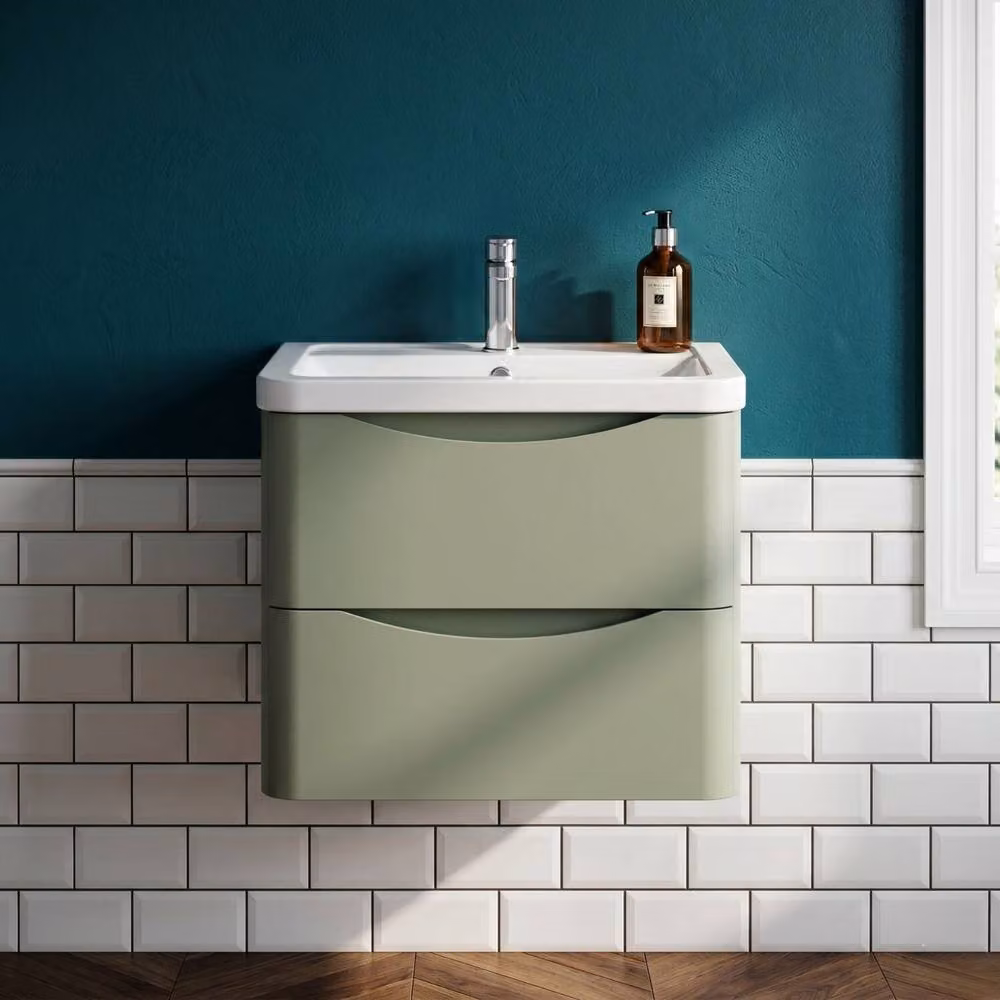 Balterley Dunwood 2 Drawer Wall Hung Vanity Basin Unit, Satin Green, Width: 60 cm – 4