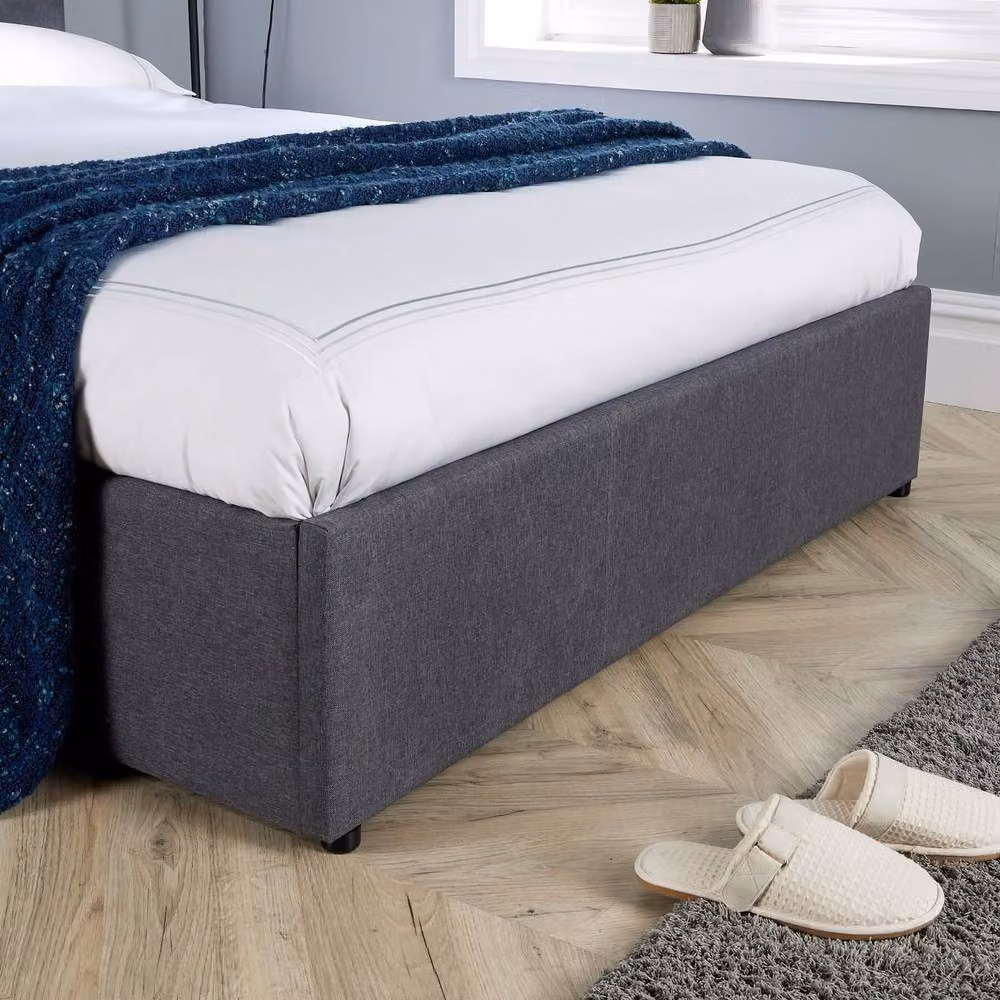 Home Source Single Ottoman Storage Bed Frame in Grey Hopsack Fabric with Gas Lift Base – 2