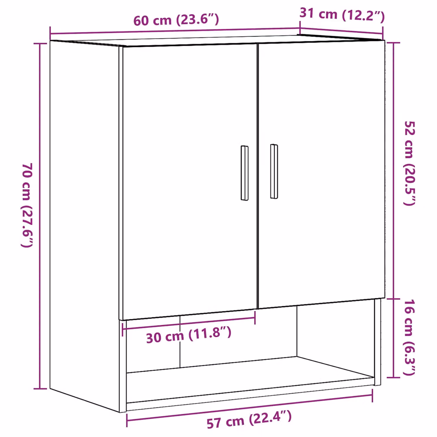 Berkfield Home Black Oak Wall Cabinet with Hinged Doors and Internal Shelves, W/D/H: 60 x 31 x 70 cm – 6