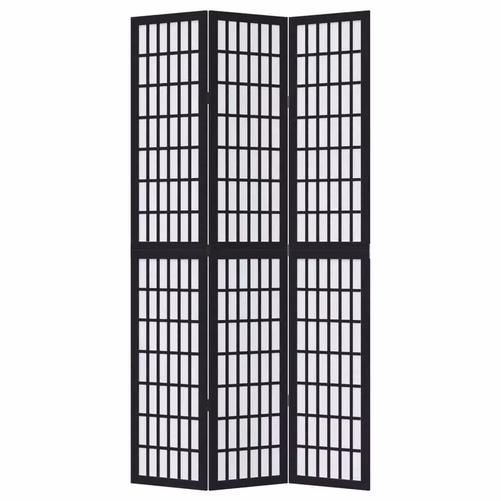 Berkfield Home 3 Panel Room Divider in Black Solid Paulownia Wood – 2