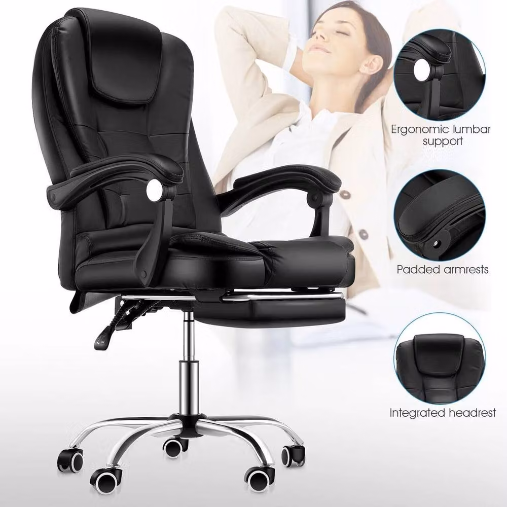 EONLION Black Synthetic Leather Swivel Gaming and Executive Office Chair – 4