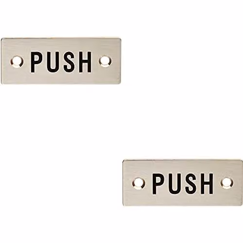 Loops 2 Pack Rectangular Door Push Sign, Satin Stainless Steel Plate in Silver, W: 7.5 cm, H: 3.0 cm