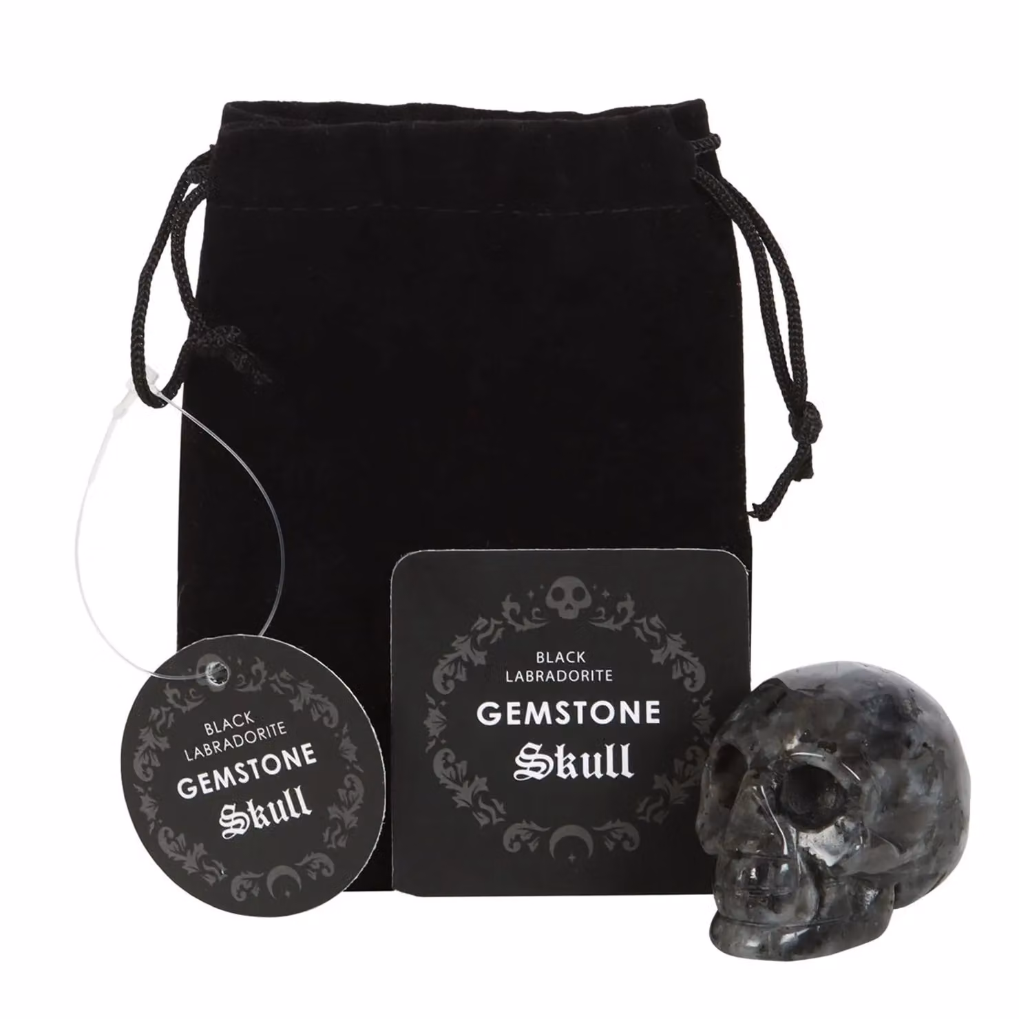Something Different Dark Matter Labradorite Skull Crystal in Black – 3